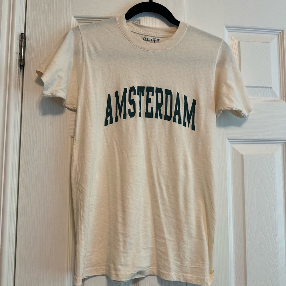 Brandy Melville Cream and Green Amsterdam Tee